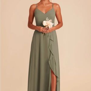 Birdy Grey Green Maxi Dress Spaghetti Strap V-Neck